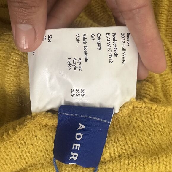 Ader Error Unisex Alpaca Heavy Knit Sweater Jumper Sz A2 2022 Fall Winter Yellow - Picture 15 of 15